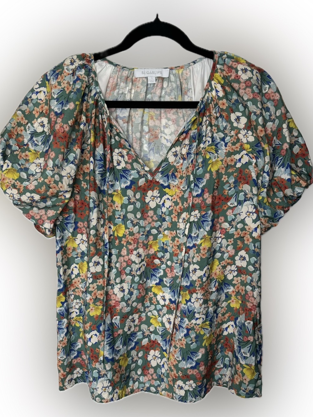 Sugarlips Floral Peasant Blouse Size Small Boho Cottagecore Top